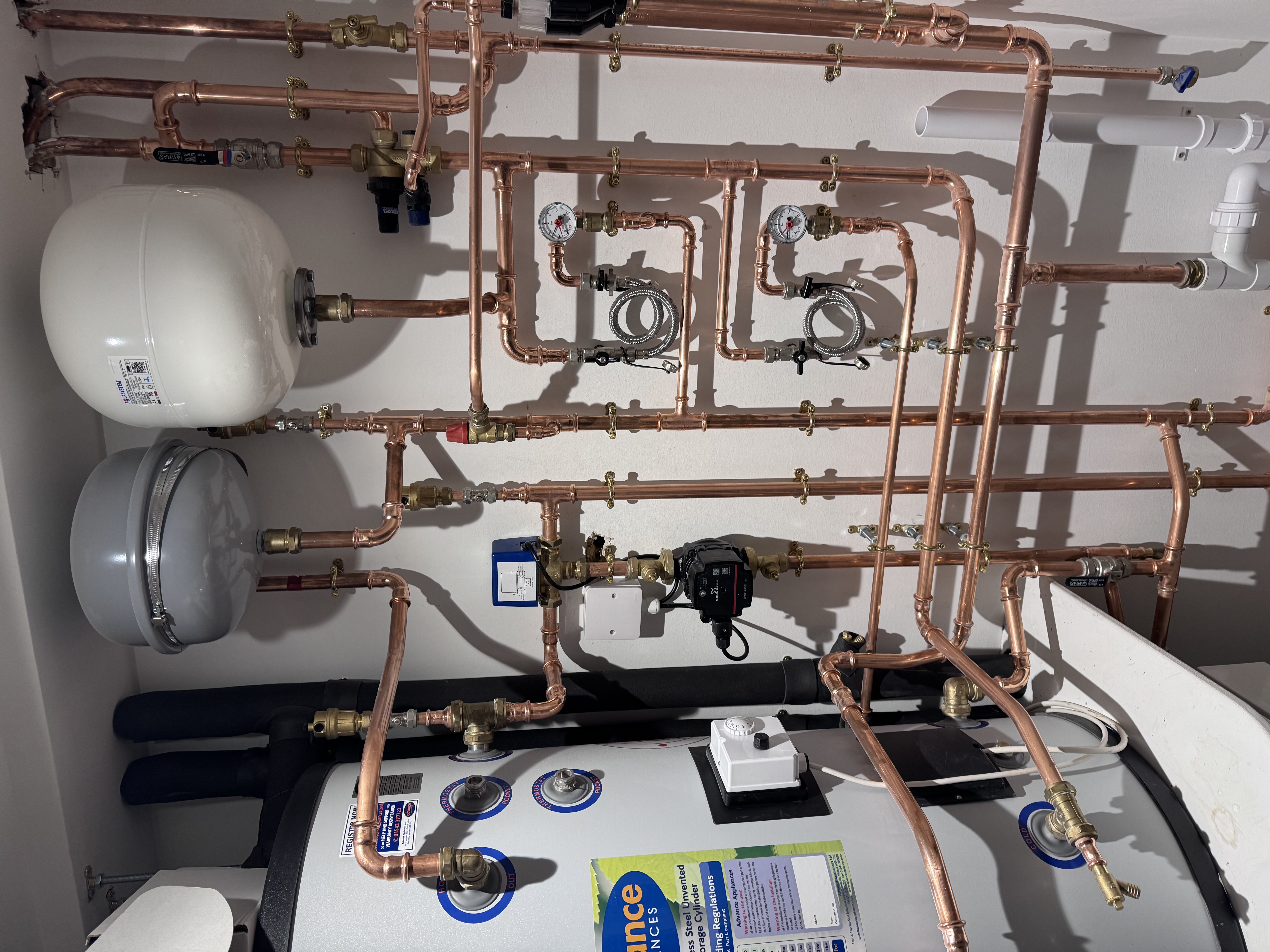Unvented cylinder and copper heating system