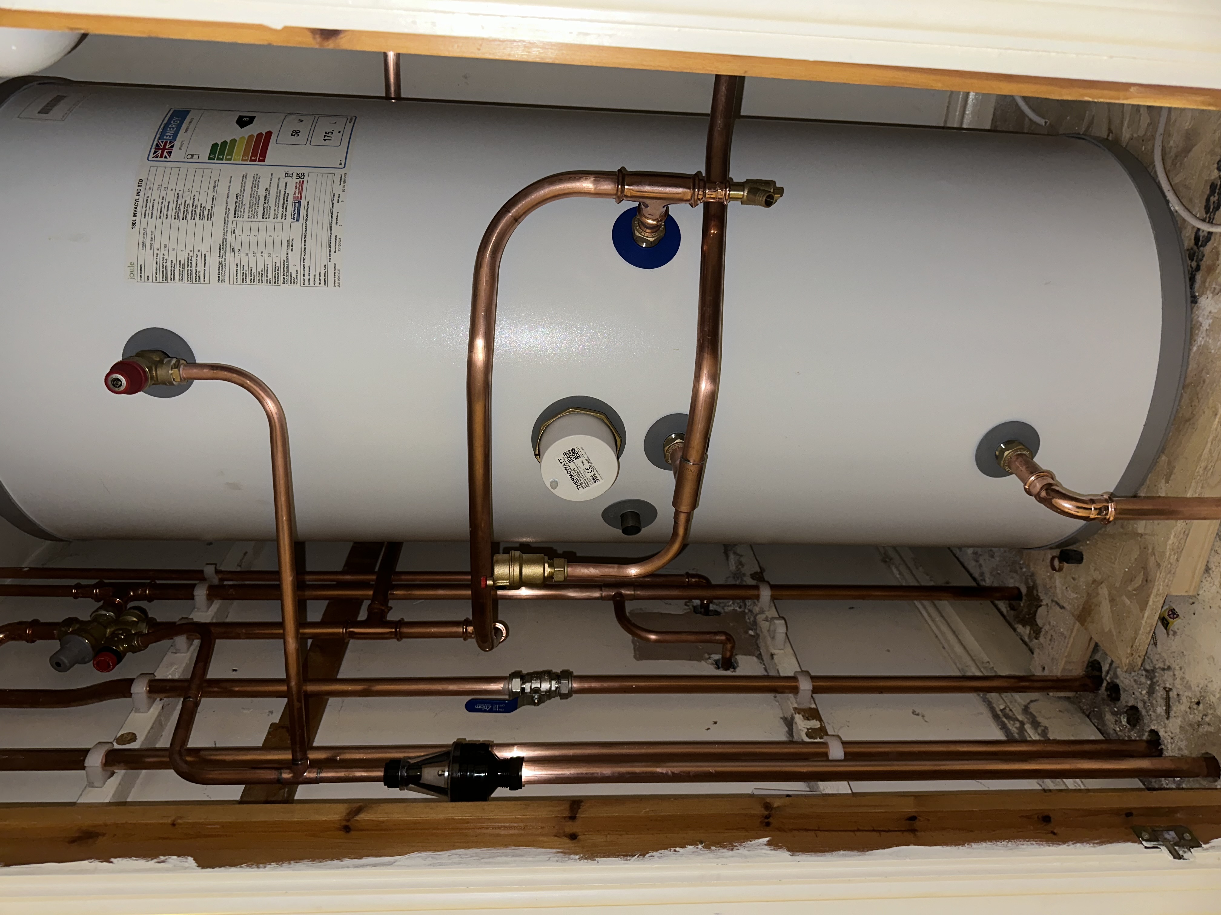 Unvented cylinder and copper pipework